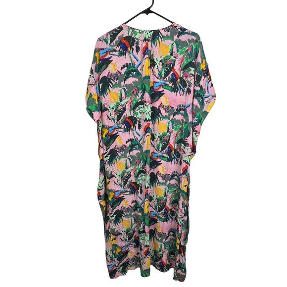 & Other Stories Pink Multi Color Tropical Parrot Print Midi Length Kaftan Sz S - Picture 2 of 10
